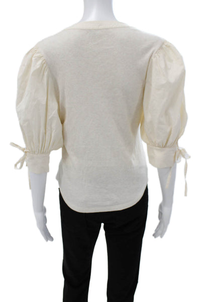 Ulla Johnson Women Henley Cotton Basic T-Shirt 3/4 Sleeve Ivory Size M