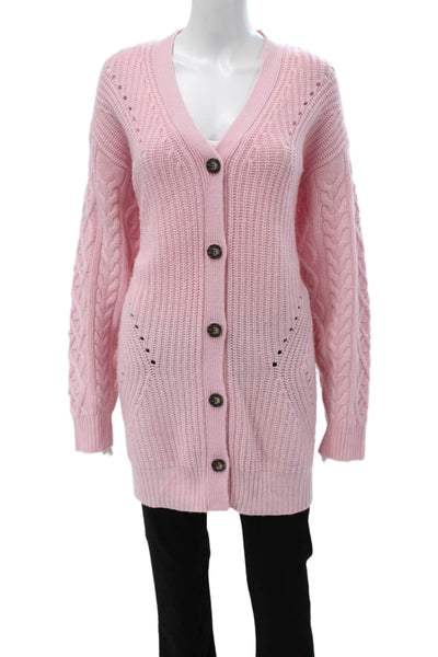 Something Navy Women Cardigan Pink V-Neck 90% Wool Long Sleeve Size S