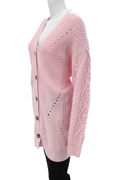 Something Navy Women Cardigan Pink V-Neck 90% Wool Long Sleeve Size S