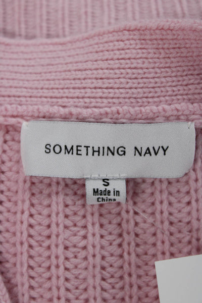 Something Navy Women Cardigan Pink V-Neck 90% Wool Long Sleeve Size S