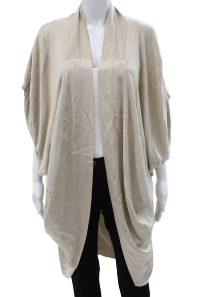 Haute Hippie Women Silk V-Neck Solid Long Sleeve Cardigan Beige Size S
