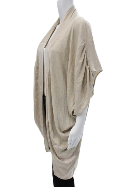 Haute Hippie Women Silk V-Neck Solid Long Sleeve Cardigan Beige Size S