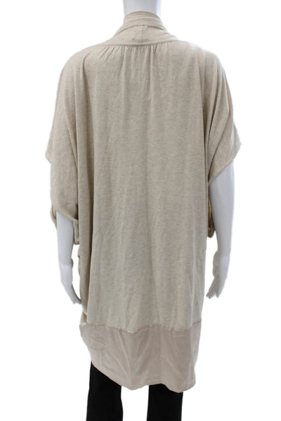 Haute Hippie Women Silk V-Neck Solid Long Sleeve Cardigan Beige Size S