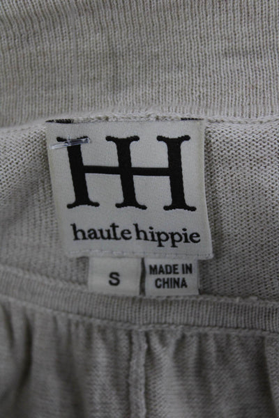 Haute Hippie Women Silk V-Neck Solid Long Sleeve Cardigan Beige Size S