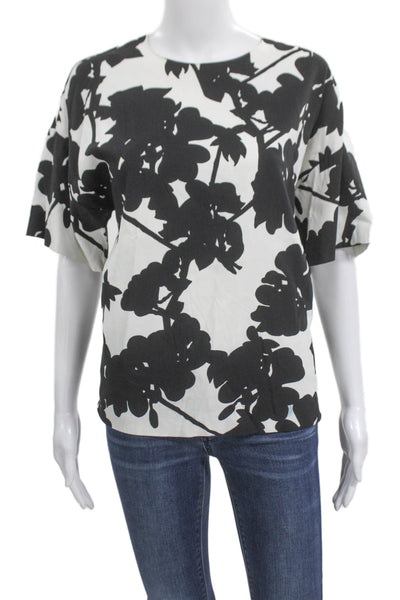 Sportmax Women Basic Floral Viscose Short Sleeve Round Neck Zip Blouse Size 8