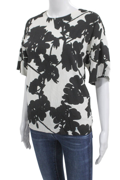 Sportmax Women Basic Floral Viscose Short Sleeve Round Neck Zip Blouse Size 8