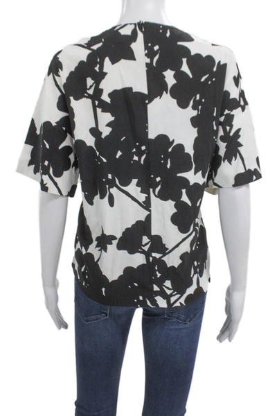 Sportmax Women Basic Floral Viscose Short Sleeve Round Neck Zip Blouse Size 8
