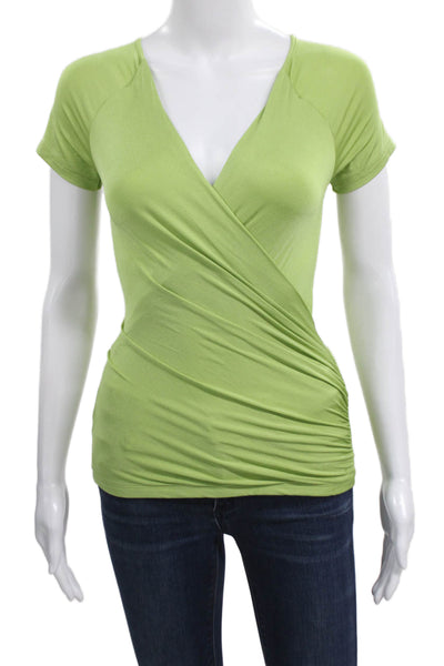 Max Mara Women Green V Neck Casual T Shirt Short Sleeve Silk Blend Size S