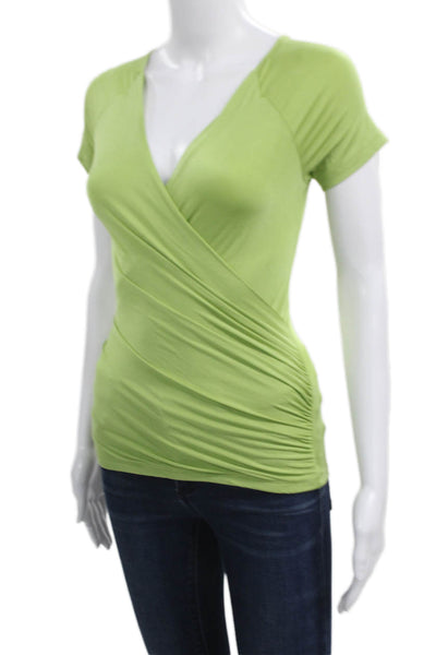 Max Mara Women Green V Neck Casual T Shirt Short Sleeve Silk Blend Size S