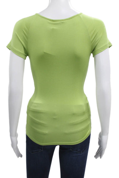 Max Mara Women Green V Neck Casual T Shirt Short Sleeve Silk Blend Size S