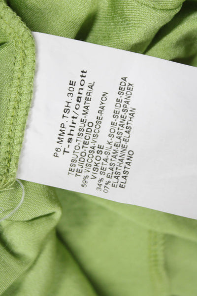 Max Mara Women Green V Neck Casual T Shirt Short Sleeve Silk Blend Size S