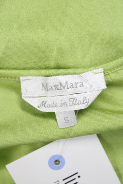 Max Mara Women Green V Neck Casual T Shirt Short Sleeve Silk Blend Size S