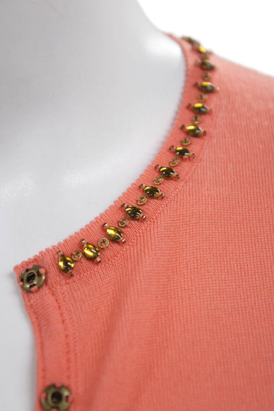 Elie Tahari Women Orange Wool V-Neck Cardigan 3/4 Sleeve Size S