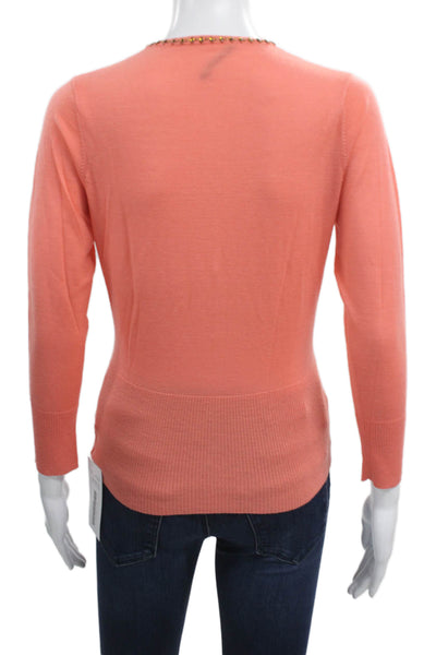 Elie Tahari Women Orange Wool V-Neck Cardigan 3/4 Sleeve Size S