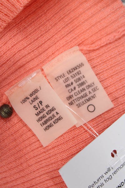 Elie Tahari Women Orange Wool V-Neck Cardigan 3/4 Sleeve Size S
