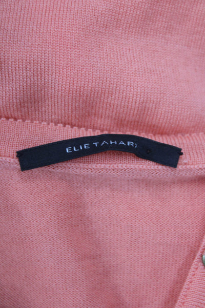 Elie Tahari Women Orange Wool V-Neck Cardigan 3/4 Sleeve Size S