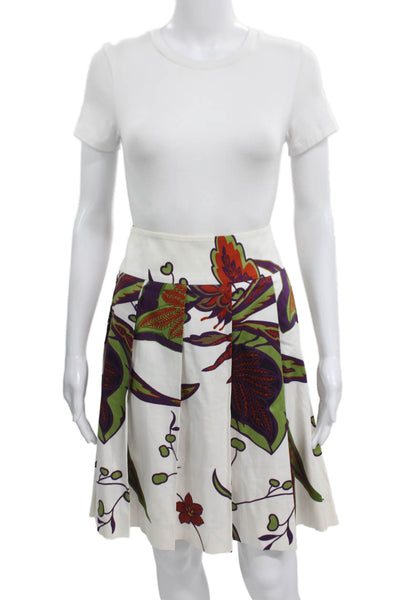 Max Mara Womens Pleated Floral Skirt White Size 4