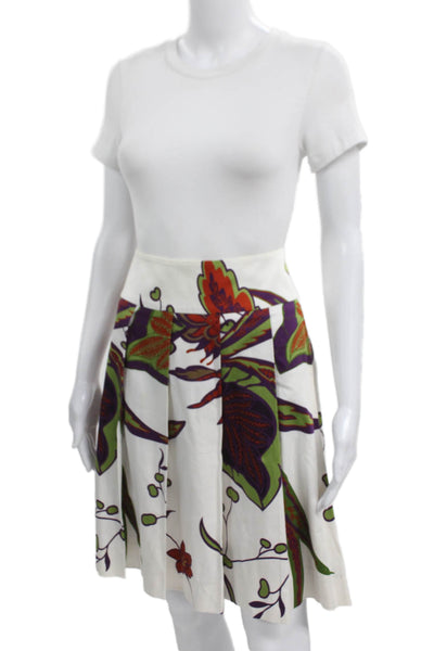 Max Mara Womens Pleated Floral Skirt White Size 4