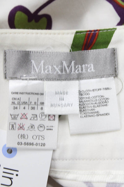 Max Mara Womens Pleated Floral Skirt White Size 4
