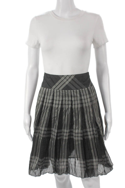 Sportmax Womens Black Silk Plaid Pleated Short Skirt Zip Size 4