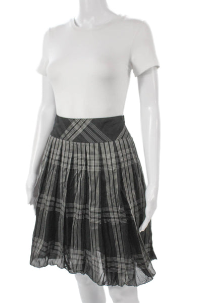 Sportmax Womens Black Silk Plaid Pleated Short Skirt Zip Size 4