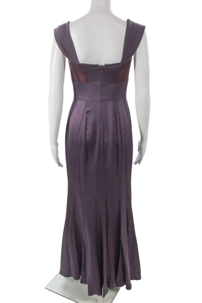 Versace Womens Mermaid Silk Sweetheart Sleeveless Purple Long Dress Zip Size 2
