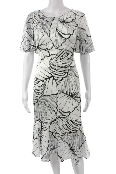 Marchesa Notte Womens A-Line Floral Short Sleeve Midi Dress Black Size 2