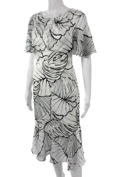 Marchesa Notte Womens A-Line Floral Short Sleeve Midi Dress Black Size 2