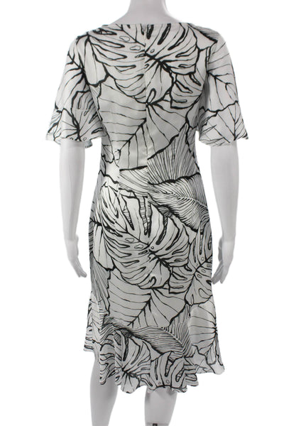 Marchesa Notte Womens A-Line Floral Short Sleeve Midi Dress Black Size 2
