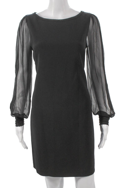 Elie Tahari Women Sheath Dress Black Boat Neck Long Sleeve Zip Size 4