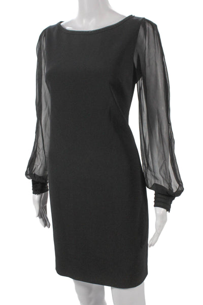 Elie Tahari Women Sheath Dress Black Boat Neck Long Sleeve Zip Size 4