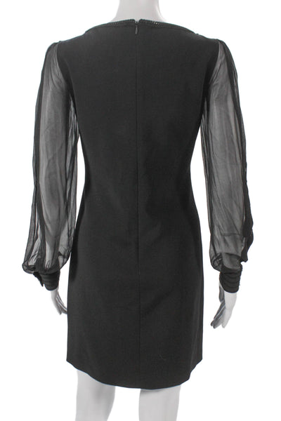 Elie Tahari Women Sheath Dress Black Boat Neck Long Sleeve Zip Size 4