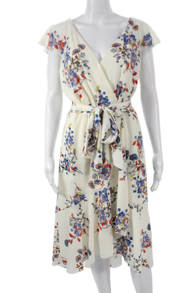 Elie Tahari Women Wrap Dress Ivory V-Neck Short Sleeve Polyester Size 8