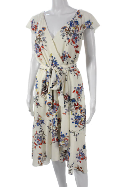 Elie Tahari Women Wrap Dress Ivory V-Neck Short Sleeve Polyester Size 8