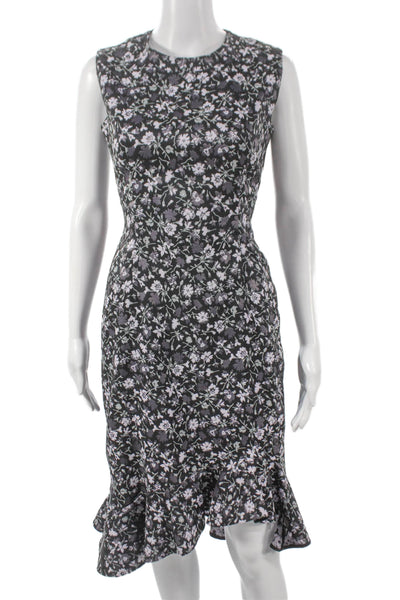 Erdem Women Sheath Dress Black Floral Sleeveless Round Neck Zip Size 8