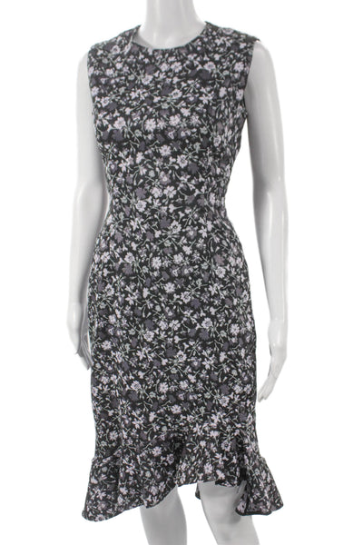 Erdem Women Sheath Dress Black Floral Sleeveless Round Neck Zip Size 8