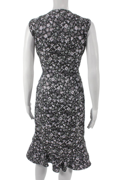 Erdem Women Sheath Dress Black Floral Sleeveless Round Neck Zip Size 8