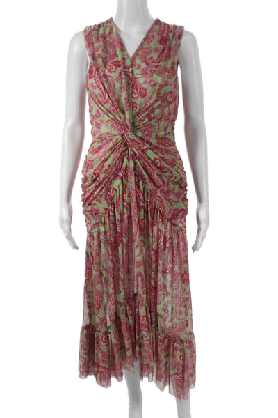 Misa Womens Fit & Flare Green Sleeveless V-Neck Long Bohemian Dress Size S