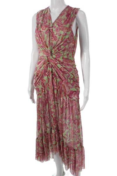Misa Womens Fit & Flare Green Sleeveless V-Neck Long Bohemian Dress Size S