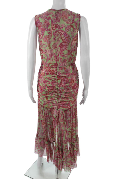 Misa Womens Fit & Flare Green Sleeveless V-Neck Long Bohemian Dress Size S
