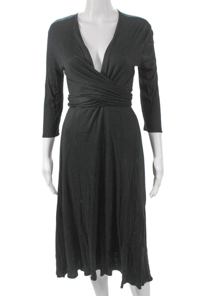 Max Mara Womens Gray Knit Wrap Dress V-Neck 3/4 Sleeve Mid-Calf Size 40
