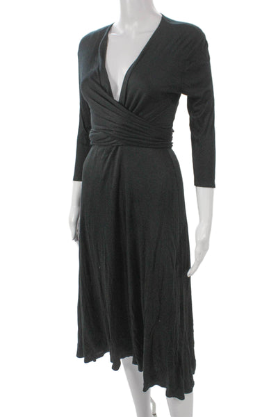 Max Mara Womens Gray Knit Wrap Dress V-Neck 3/4 Sleeve Mid-Calf Size 40