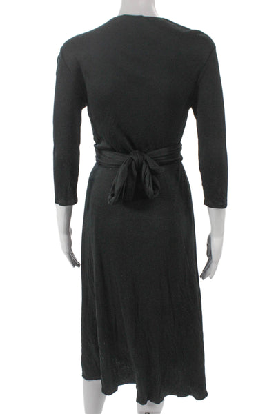 Max Mara Womens Gray Knit Wrap Dress V-Neck 3/4 Sleeve Mid-Calf Size 40