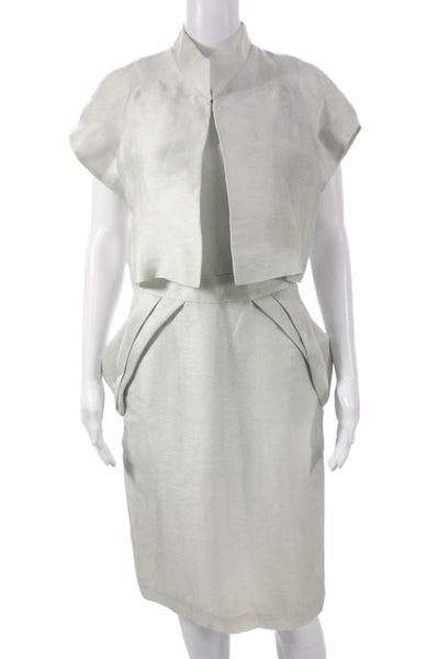 Luca Luca Women Gray Skirt Suit Short Sleeve Mock Neck 78% Linen Size 40