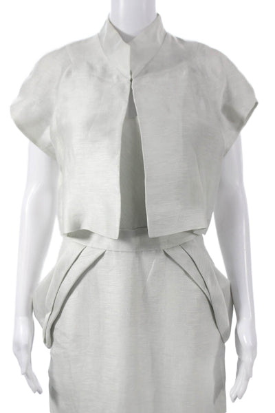 Luca Luca Women Gray Skirt Suit Short Sleeve Mock Neck 78% Linen Size 40