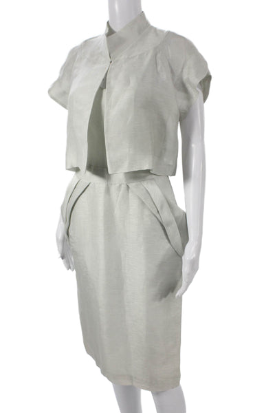 Luca Luca Women Gray Skirt Suit Short Sleeve Mock Neck 78% Linen Size 40