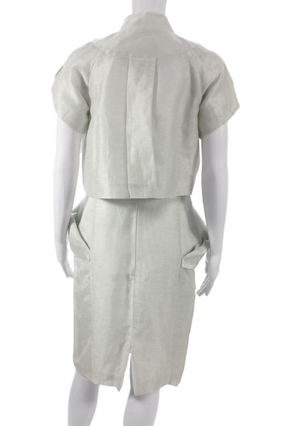 Luca Luca Women Gray Skirt Suit Short Sleeve Mock Neck 78% Linen Size 40