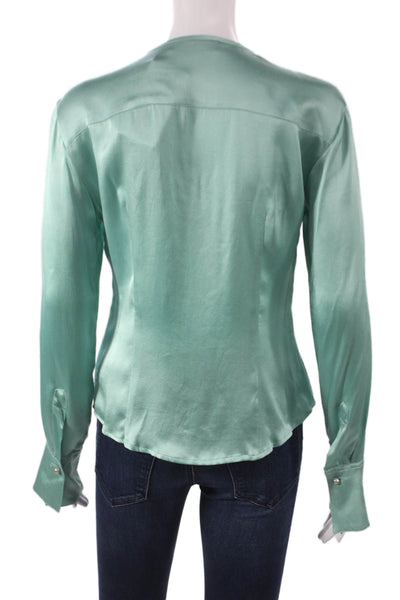 Max Mara Womens Silk Round Neck Button Long Sleeve Basic Blouse Green Size 8