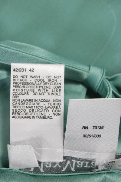 Max Mara Womens Silk Round Neck Button Long Sleeve Basic Blouse Green Size 8