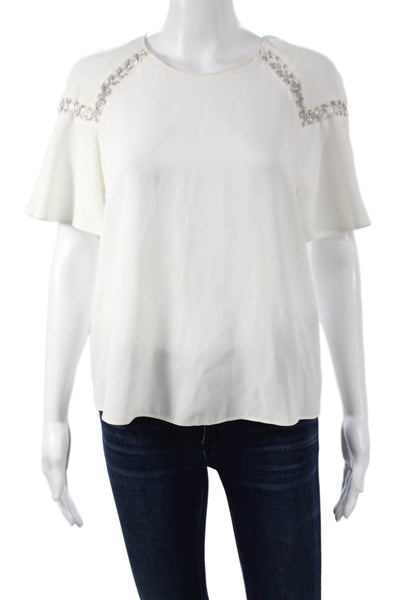 ALC Womens Basic White Viscose Round Neck Short Sleeve Blouse Size 0